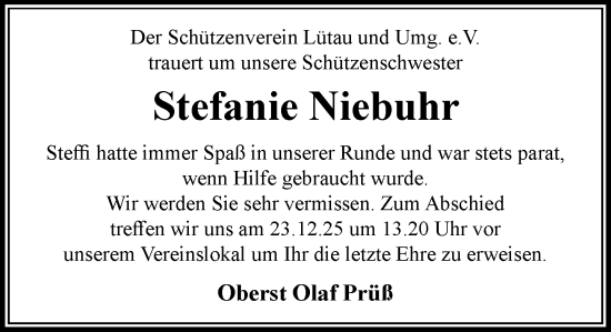 Traueranzeige von Stefanie Niebuhr von Wochenend Anzeiger