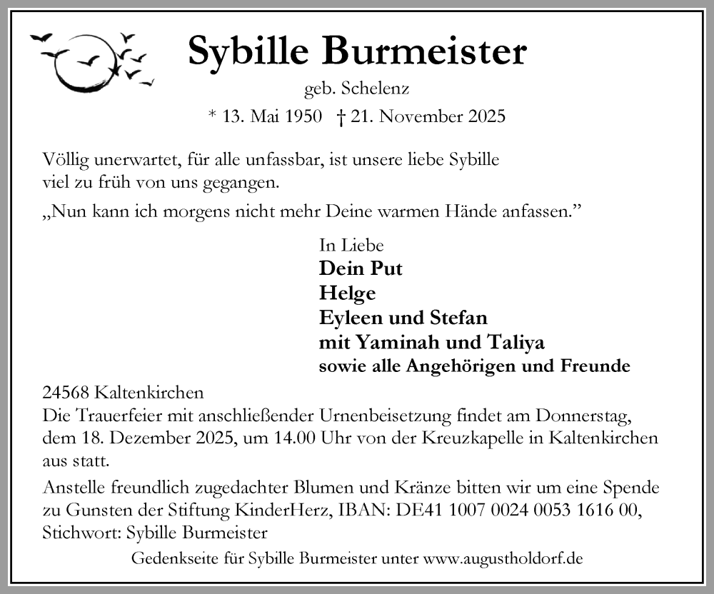  Traueranzeige für Sybille Burmeister vom 06.12.2025 aus Umschau