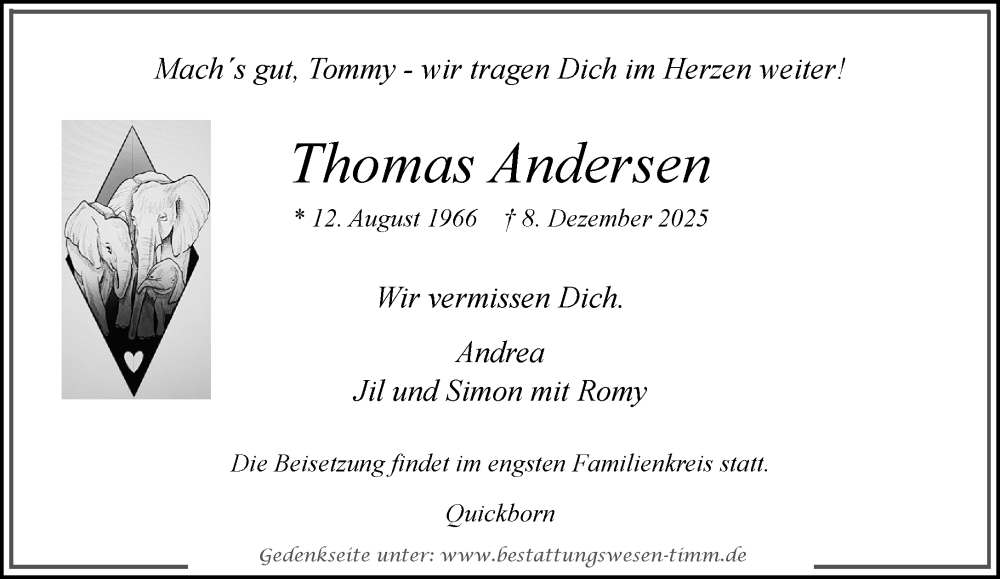  Traueranzeige für Thomas Andersen vom 20.12.2025 aus Umschau