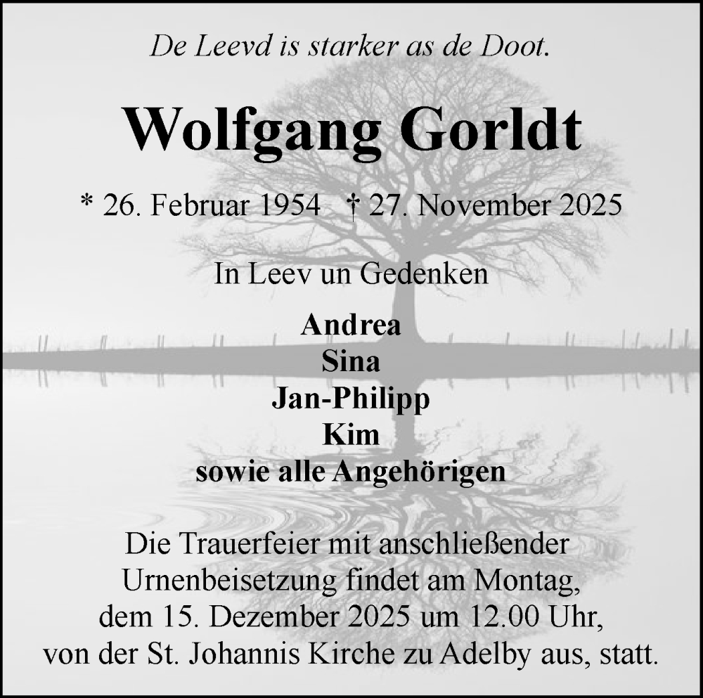  Traueranzeige für Wolfgang Gorldt vom 06.12.2025 aus Flensburger Tageblatt