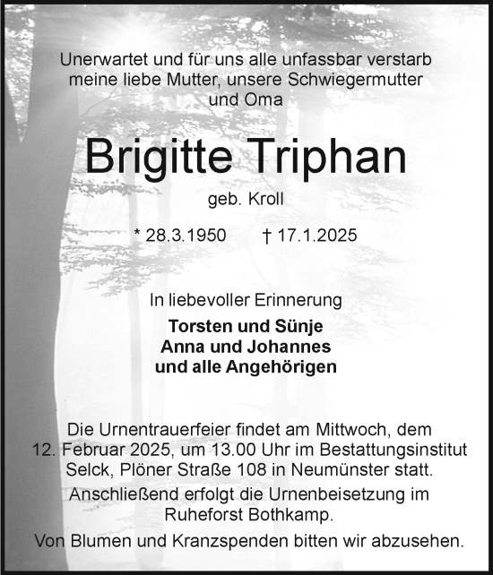 Traueranzeige von Brigitte Triphan von Holsteinischer Courier