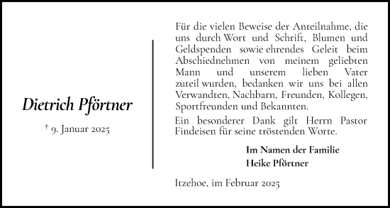 Traueranzeige von Dietrich Pförtner von Norddeutsche Rundschau, Wilstersche Zeitung, Glückstädter Fortuna