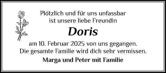 Traueranzeige von Doris  von Flensburger Tageblatt