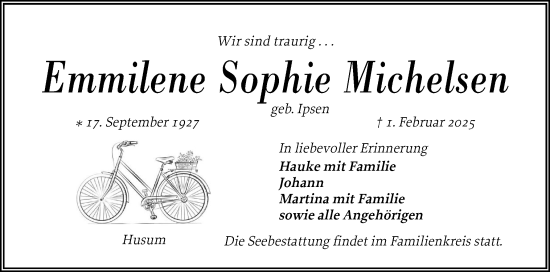Traueranzeige von Emmilene Sophie Michelsen von Region Westküste