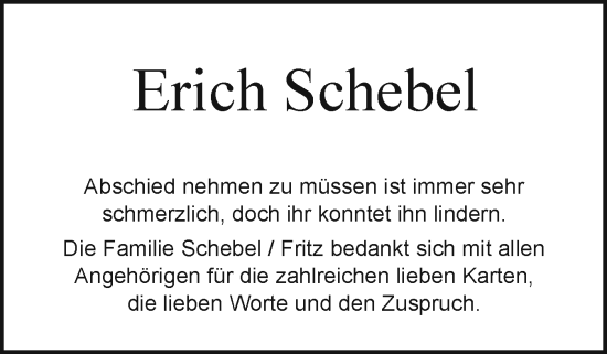 Traueranzeige von Erich Schebel von Holsteinischer Courier
