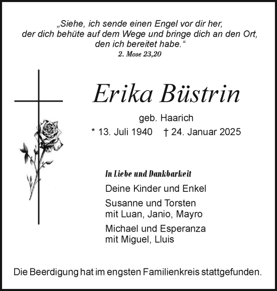 Traueranzeige von Erika Büstrin von Holsteinischer Courier