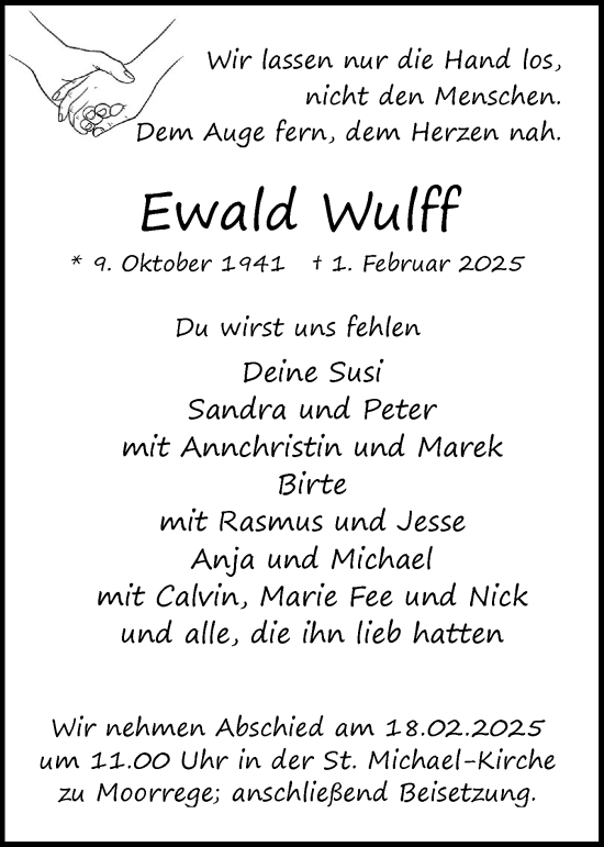 Traueranzeige von Ewald Wulff von Uetersener Nachrichten, Der tip am Wochenende