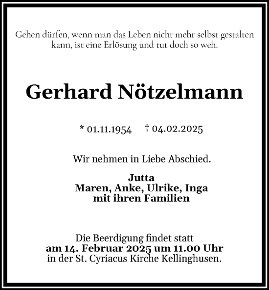 Traueranzeige von Gerhard Nötzelmann von Norddeutsche Rundschau, Wilstersche Zeitung, Glückstädter Fortuna