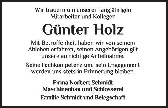 Traueranzeige von Günter Holz von Norddeutsche Rundschau, Wilstersche Zeitung, Glückstädter Fortuna