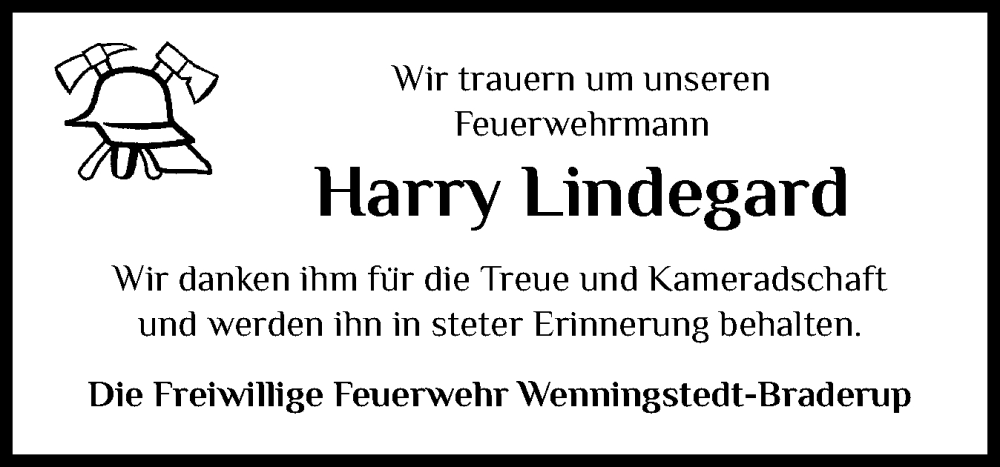  Traueranzeige für Harry Lindegard vom 05.02.2025 aus Sylter Rundschau