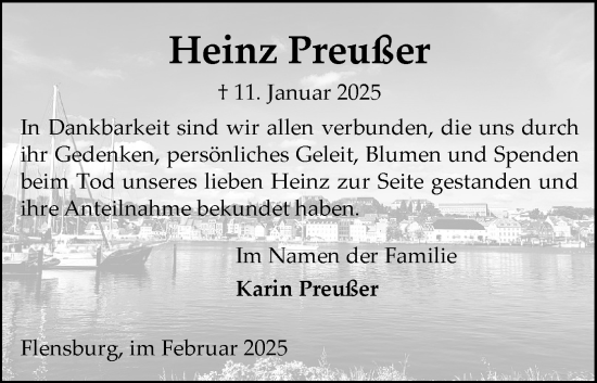 Traueranzeige von Heinz Preußer von Flensburger Tageblatt