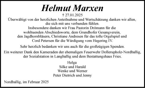 Traueranzeige von Helmut Marxen von Flensburger Tageblatt