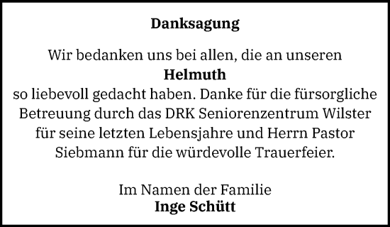 Traueranzeige von Helmuth  von Norddeutsche Rundschau, Wilstersche Zeitung, Glückstädter Fortuna