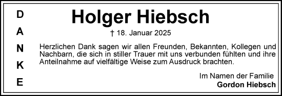 Traueranzeige von Holger Hiebsch von Flensburger Tageblatt
