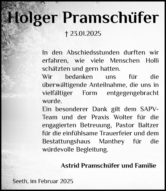 Traueranzeige von Holger Pramschüfer von Region Flensburg