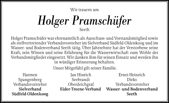 Traueranzeige von Holger Pramschüfer von Husumer Nachrichten, Nordfriesland Tageblatt