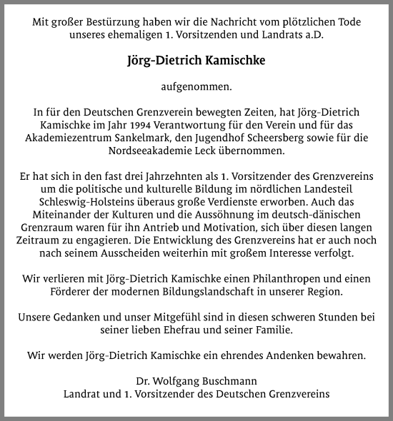 Traueranzeige von Jörg-Dietrich Kamischke von Region Flensburg