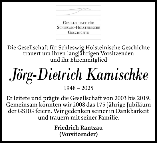 Traueranzeige von Jörg-Dietrich Kamischke von Schleswiger Nachrichten, Schlei-Bote