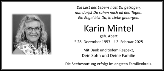 Traueranzeige von Karin Mintel von MARKT Bad Oldesloe/Reinfeld und Stormarner Tageblatt