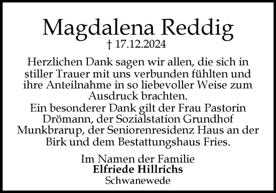 Traueranzeige von Magdalena Reddig von Flensburger Tageblatt