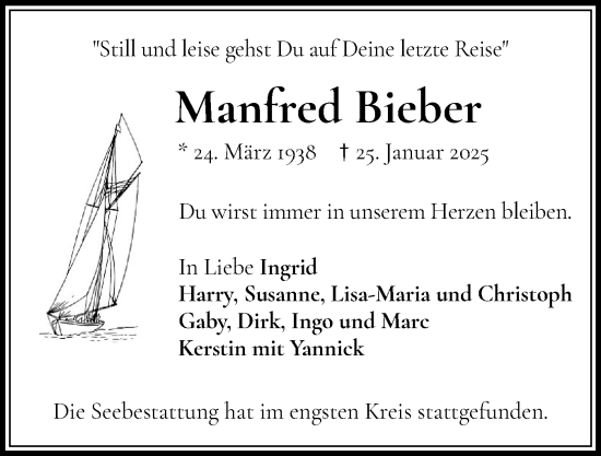 Traueranzeige von Manfred Bieber von Elmshorner Nachrichten, Barmstedter Zeitung
