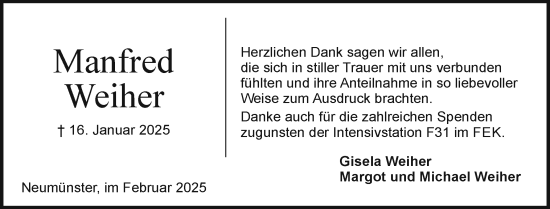 Traueranzeige von Manfred Weiher von Holsteinischer Courier