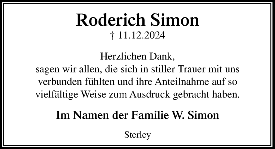 Traueranzeige von Roderich Simon von MARKT Ratzeburg/Mölln