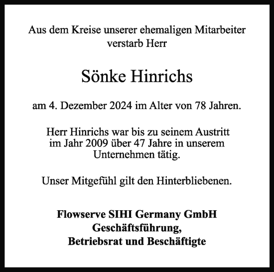Traueranzeige von Sönke Hinrichs von Norddeutsche Rundschau, Wilstersche Zeitung, Glückstädter Fortuna
