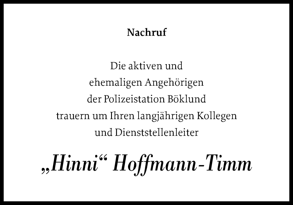  Traueranzeige für Timm Hoffmann vom 07.02.2025 aus Schleswiger Nachrichten, Schlei-Bote