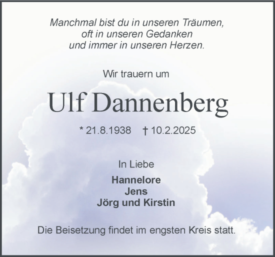 Traueranzeige von Ulf Dannenberg von Holsteinischer Courier