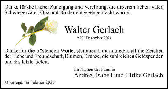 Traueranzeige von Walter Gerlach von Uetersener Nachrichten, Der tip am Wochenende