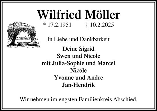Traueranzeige von Wilfried Möller von MARKT Ratzeburg/Mölln