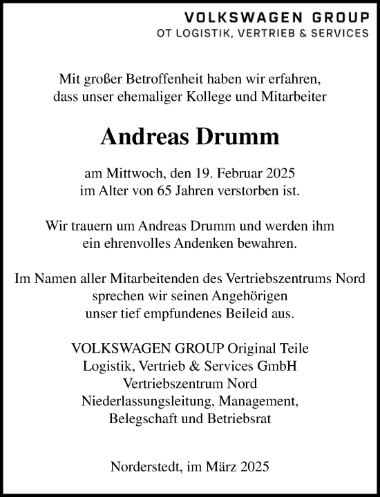Traueranzeige von Andreas Drumm von Heimatspiegel