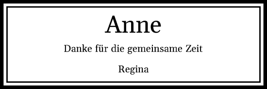 Traueranzeige von Anne  von Schleswig-Holsteinische Landeszeitung