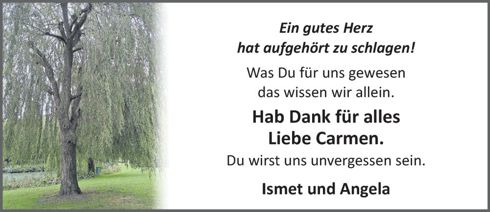  Traueranzeige für Carmen  vom 29.03.2025 aus Wochenend Anzeiger