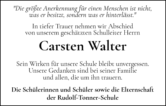 Traueranzeige von Carsten Walter von Holsteinischer Courier