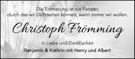 Traueranzeige von Christoph Frömming von MARKT Ratzeburg/Mölln