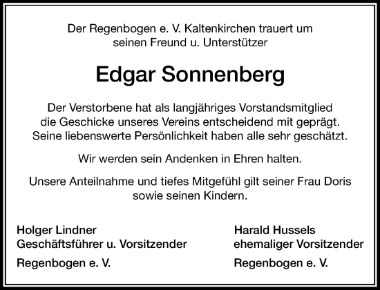 Traueranzeige von Edgar Sonnenberg von Umschau