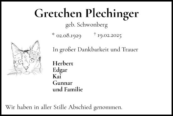 Traueranzeige von Gretchen Plechinger von Flensburger Tageblatt