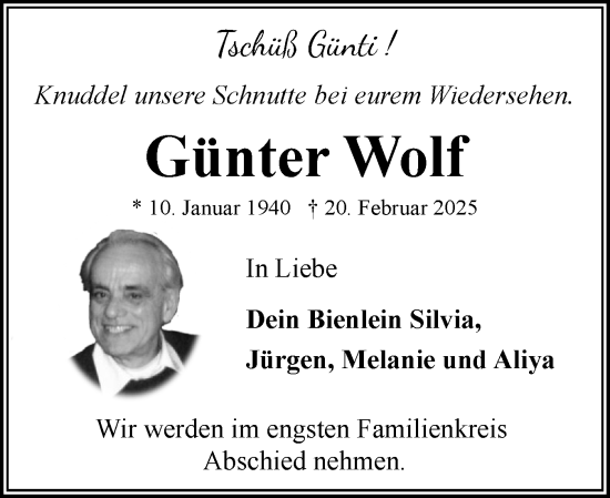 Traueranzeige von Günter Wolf von Flensburger Tageblatt