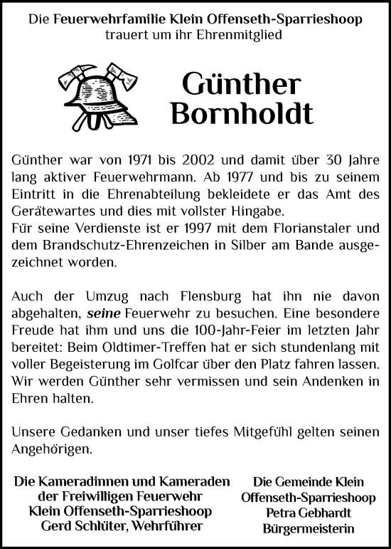 Traueranzeige von Günther Bornholdt von Elmshorner Nachrichten, Barmstedter Zeitung