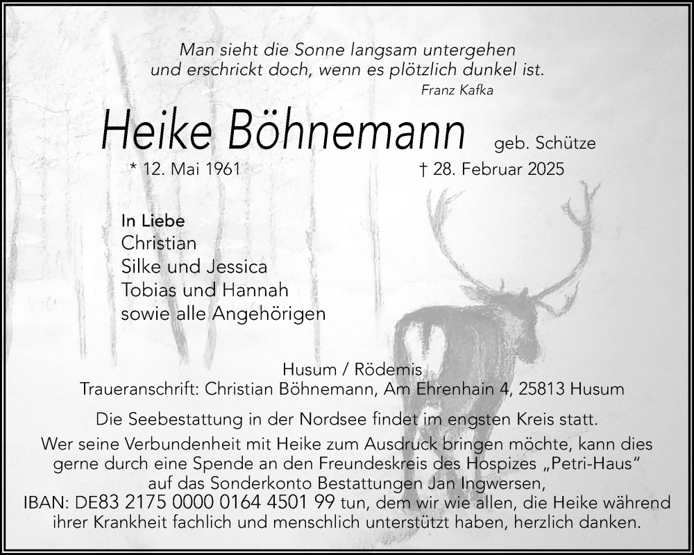  Traueranzeige für Heike Böhnemann vom 07.03.2025 aus Region Flensburg