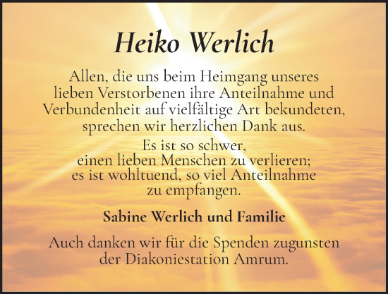 Traueranzeige von Heiko Werlich von Der Insel-Bote