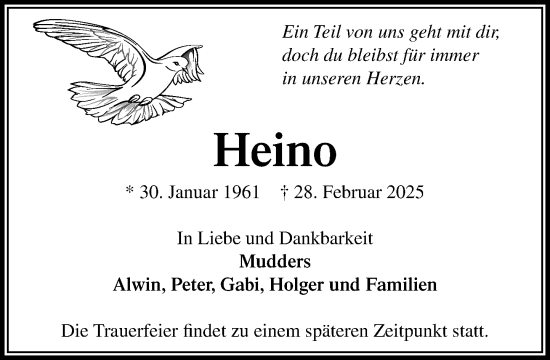 Traueranzeige von Heino  von Wochenend Anzeiger