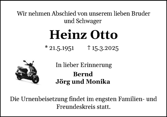 Traueranzeige von Heinz Otto von Schleswiger Nachrichten, Schlei-Bote