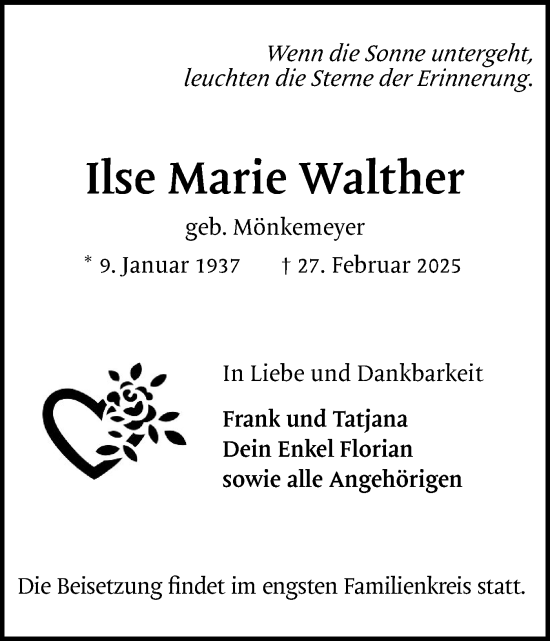 Traueranzeige von Ilse Marie Walther von Region Pinneberg und tip Pinneberg