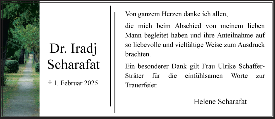 Traueranzeige von Iradj Scharafat von MARKT Bad Oldesloe/Reinfeld und Stormarner Tageblatt