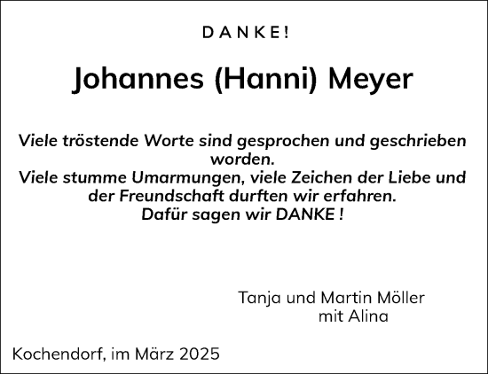 Traueranzeige von Johannes Meyer von Eckernförder Zeitung, Hallo Eckernförde