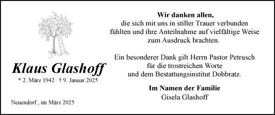 Traueranzeige von Klaus Glashoff von Region Steinburg-Elmshorn