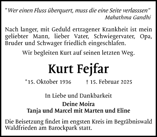 Traueranzeige von Kurt Fejfar von Region Pinneberg und tip Pinneberg
